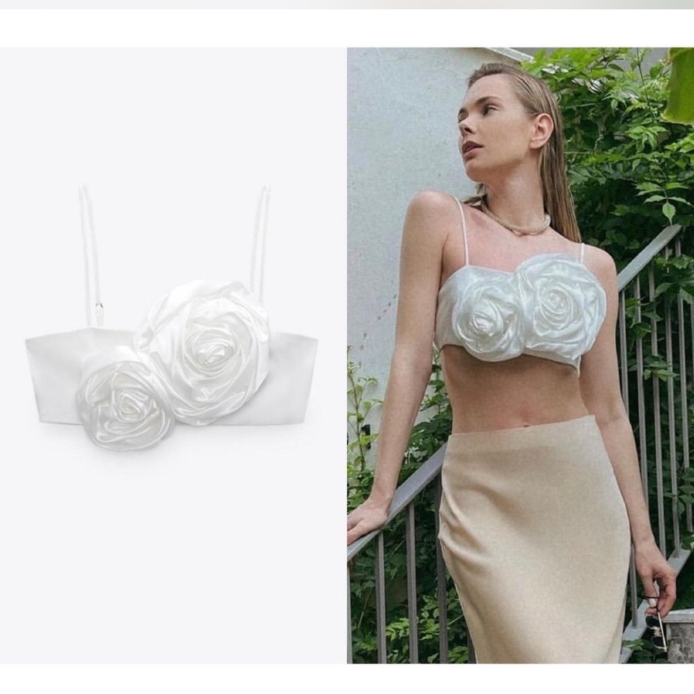 NWT Zara Floral Satin Appliqué Top
